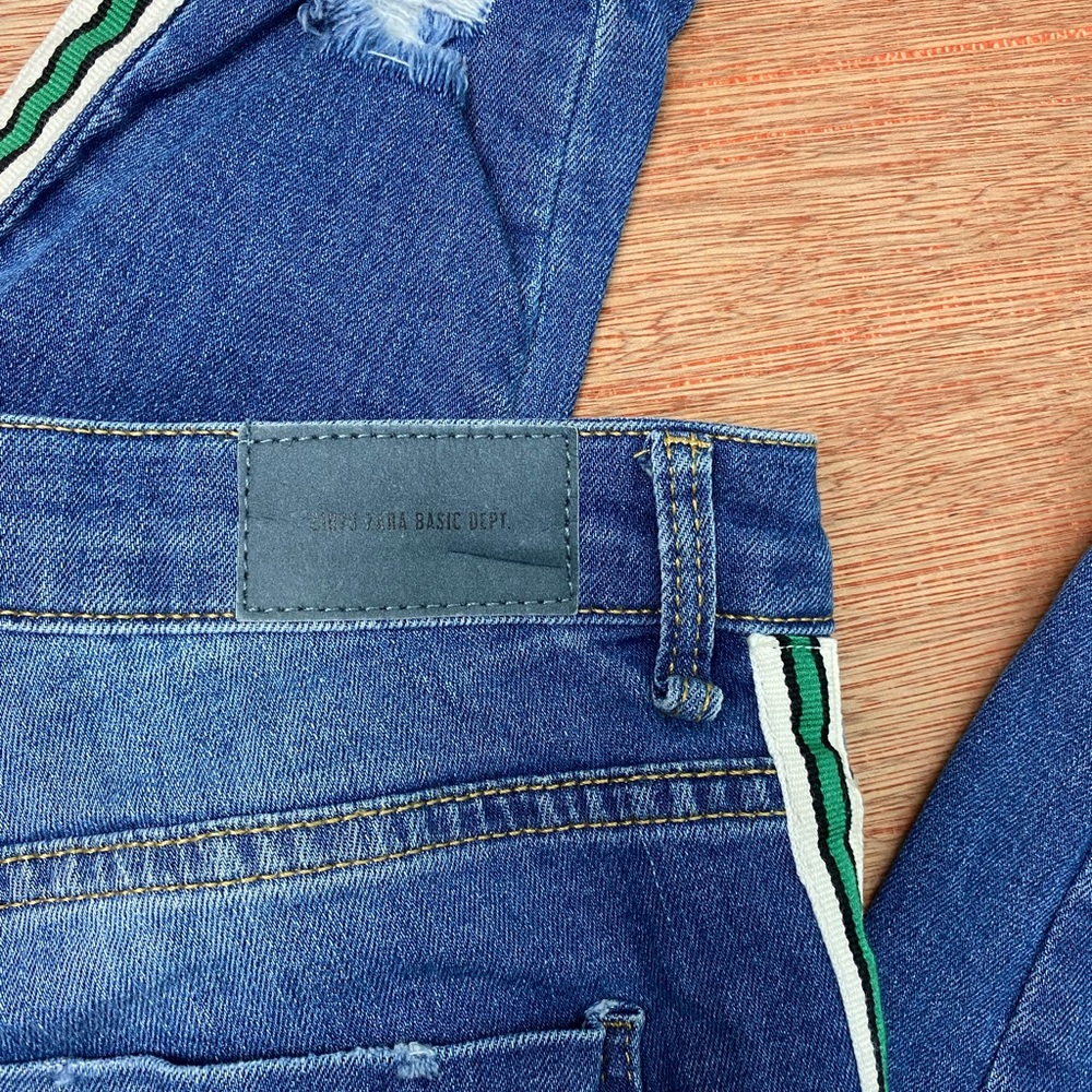SOLD. Zara Basic Z1975 Denim Green Side Stripe Sz 8 - Picture 7 of 8